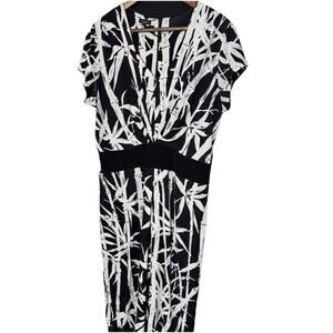 Talbots Size 16 Black & White Fit & Flare Stretch Dress Bamboo Tropical babydoll
